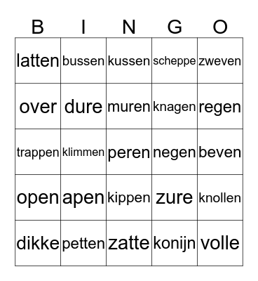 Woorden met een lange en korte klank. Bingo Card