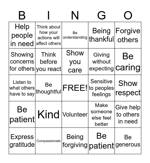 Caring is Our Calling Bingo Card