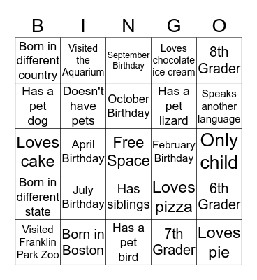 Classmate Bingo Card