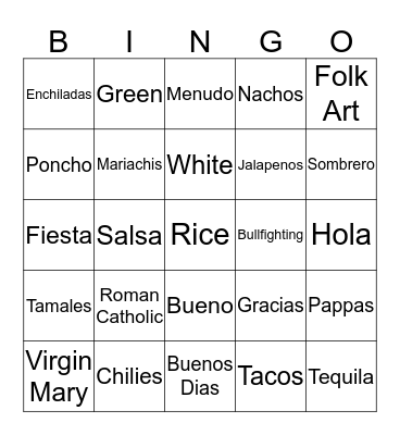 Cinco De Mayo Bingo Card