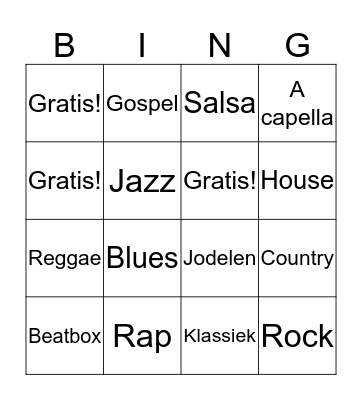 Muziekstijlen  Bingo Card