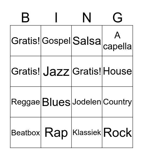 Muziekstijlen  Bingo Card