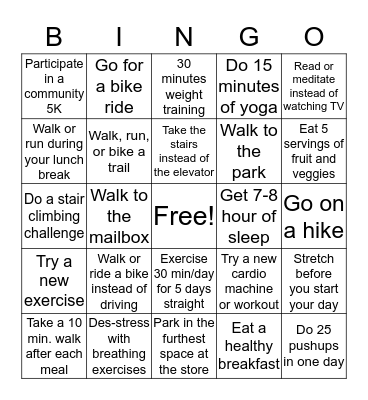 Wellness Bingo Card