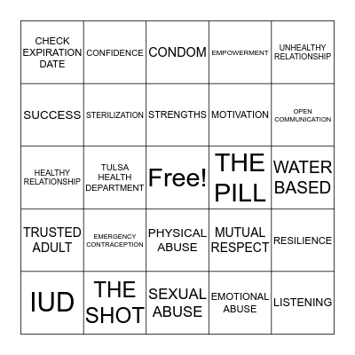 TEEN ZONE BINGO Card