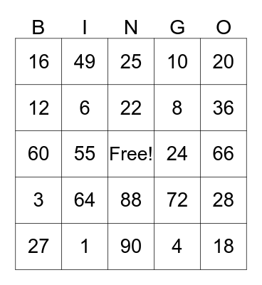 Multiplication Bingo Card