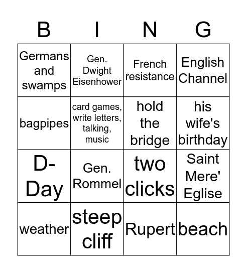 The Longest Day Bingo Card