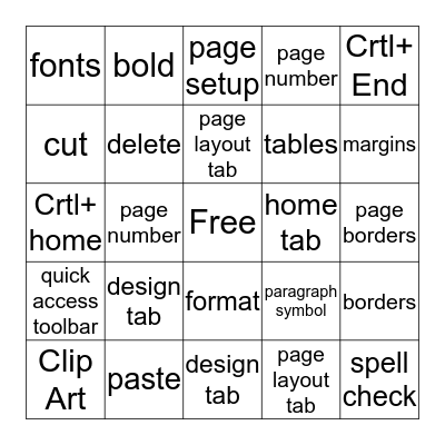 Microsoft Word  Bingo Card