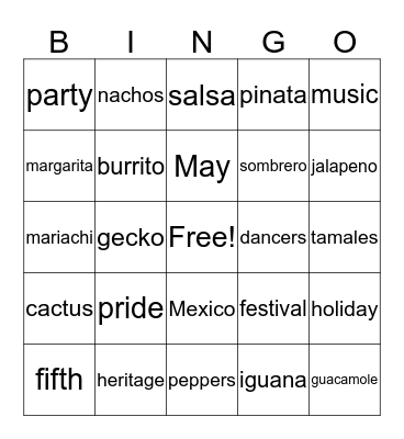 Happy Cinco de Mayo  Bingo Card