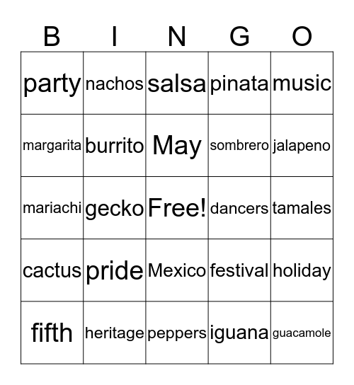 Happy Cinco de Mayo  Bingo Card