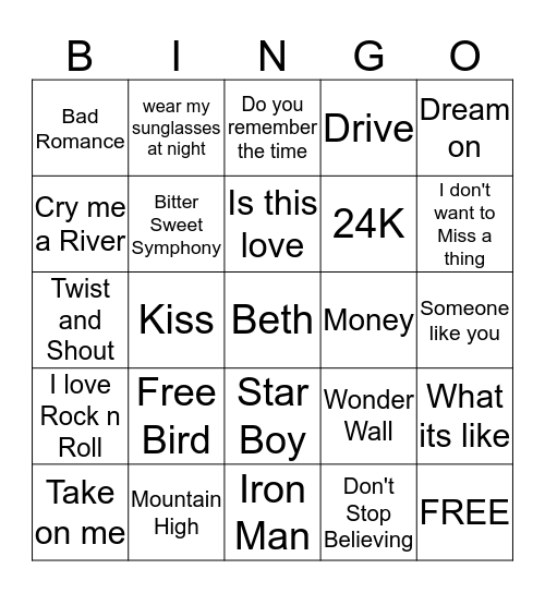 Music  Bingo Card