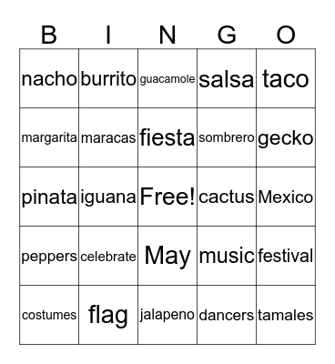 Happy Cinco de Mayo Bingo Card