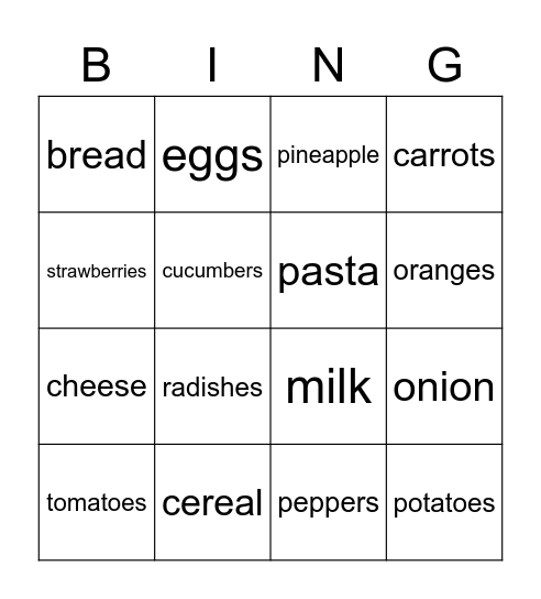 GROCERIES Bingo Card