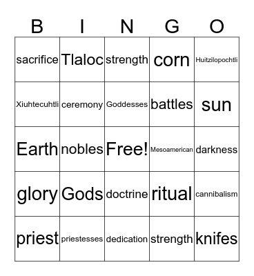 Religion Bingo Card