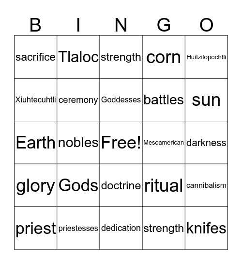 Religion Bingo Card
