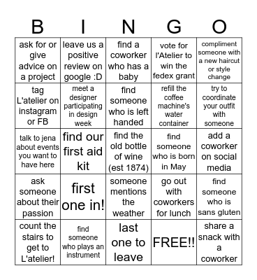 L'Atelier BINGO! Bingo Card