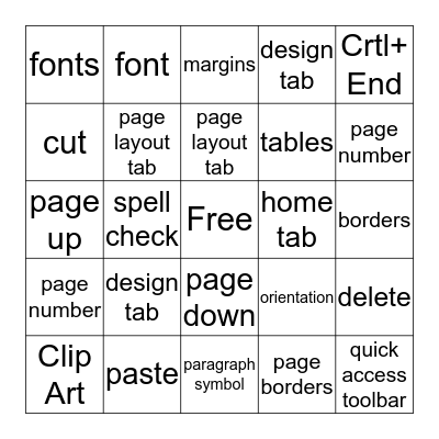 Microsoft Word  Bingo Card