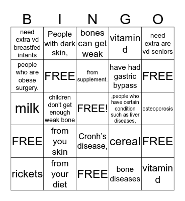 vitamin D Bingo   Bingo Card