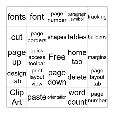 Microsoft Word  Bingo Card