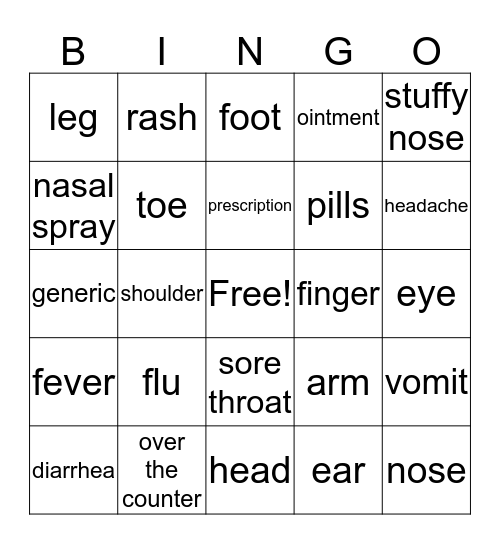 Health Bingo Card