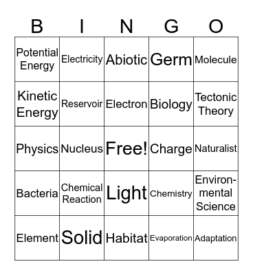 Webber Science Bingo Card