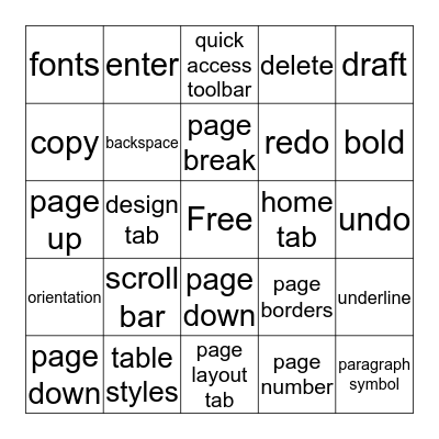 Microsoft Word  Bingo Card