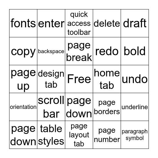 Microsoft Word  Bingo Card