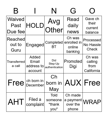 May Week One Bingo Card