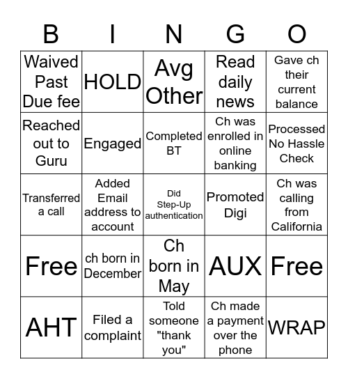 May Week One Bingo Card