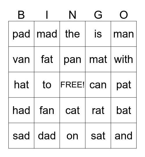I Can Read!! Bingo Card