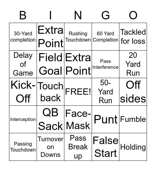 SUU Passport NFL Bingo Card