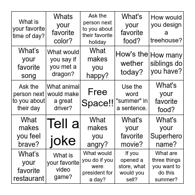 Conversation Bingo! Bingo Card