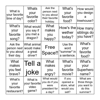 Conversation Bingo! Bingo Card