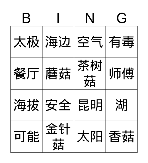 游翠湖 识菌子 Bingo Card