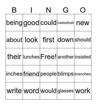 Trick Words Unit 13 Bingo Card