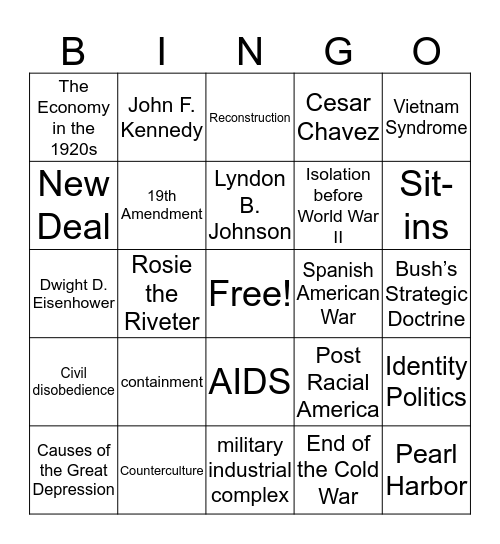 HIST21 2018 Bingo Card
