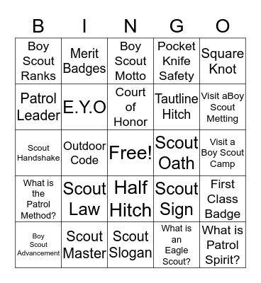 Scouting Adventure Bingo Card
