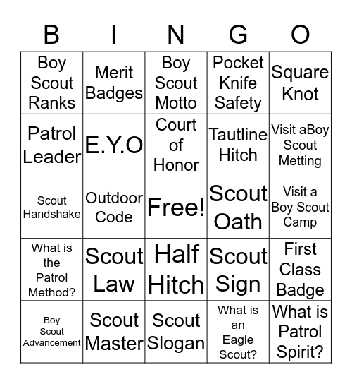Scouting Adventure Bingo Card