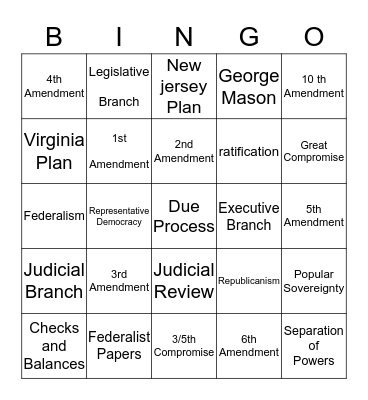 Constitution Bingo Card
