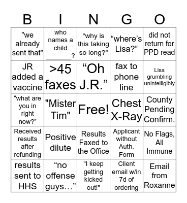 Occupational Health Bingo! Bingo Card