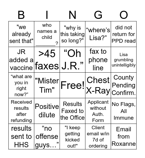 Occupational Health Bingo! Bingo Card