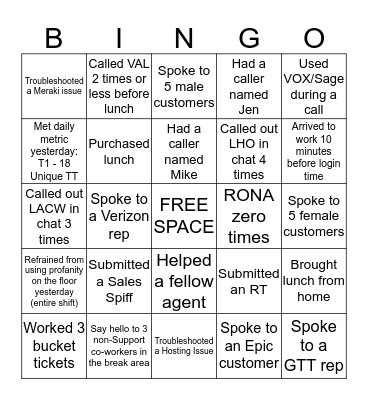 TIER 1 Bingo Card