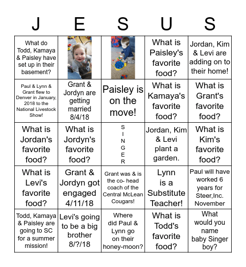 SINGER     BINGO     2018 Bingo Card