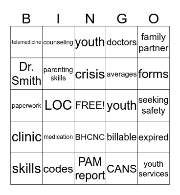 Case Manager Bingo Card