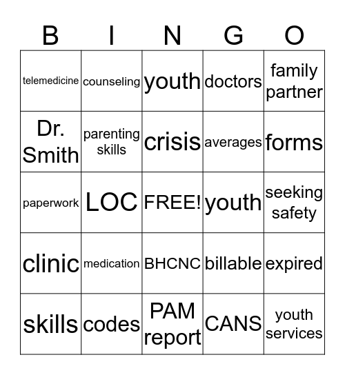 Case Manager Bingo Card