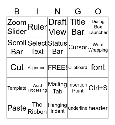 Microsoft Word Bingo Card