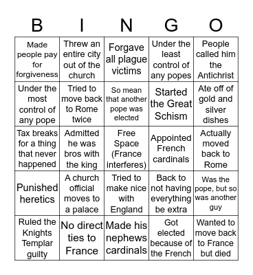 Church Madness Bingo Card