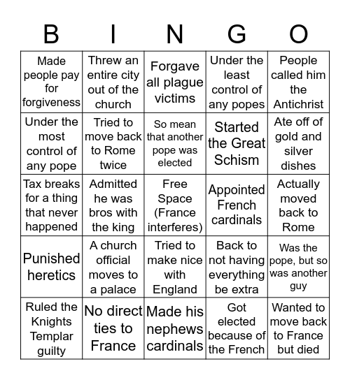 Church Madness Bingo Card
