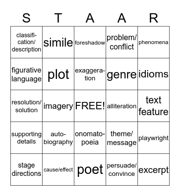 STAAR Bingo Card