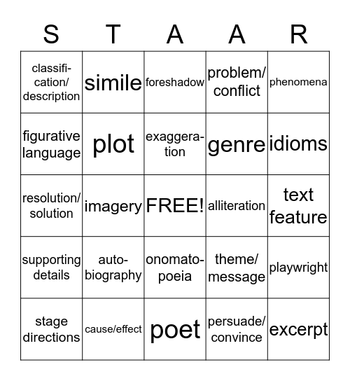 STAAR Bingo Card