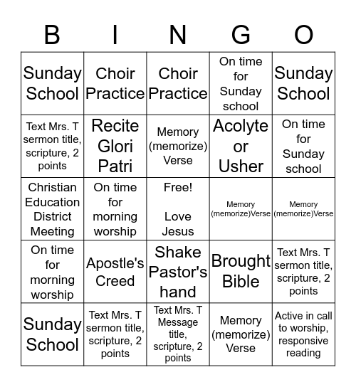 Children of God Bingo Card